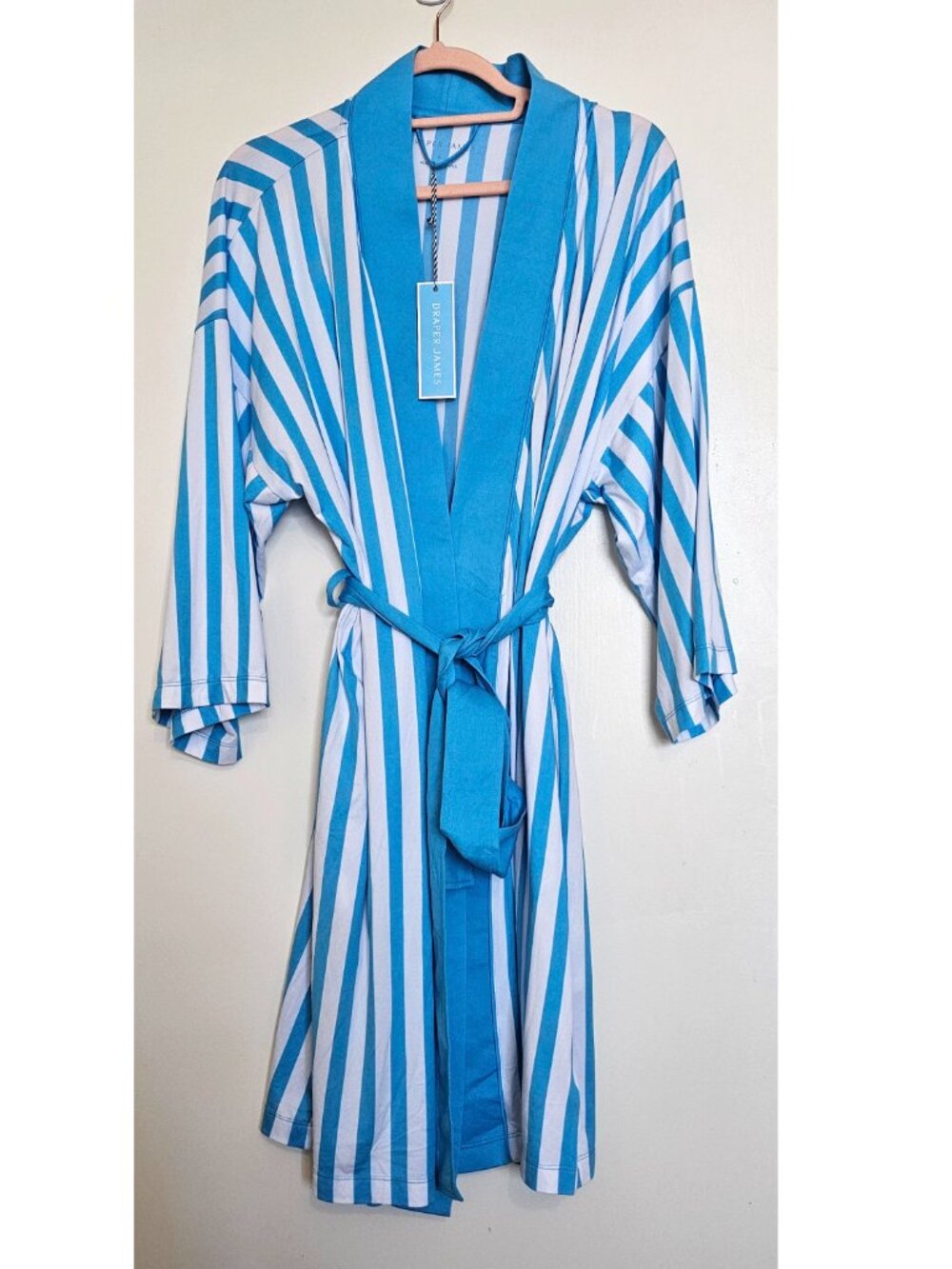 NWT Draper James Blue Vertical Stripe Lightweight Kimono Midi Robe L XL